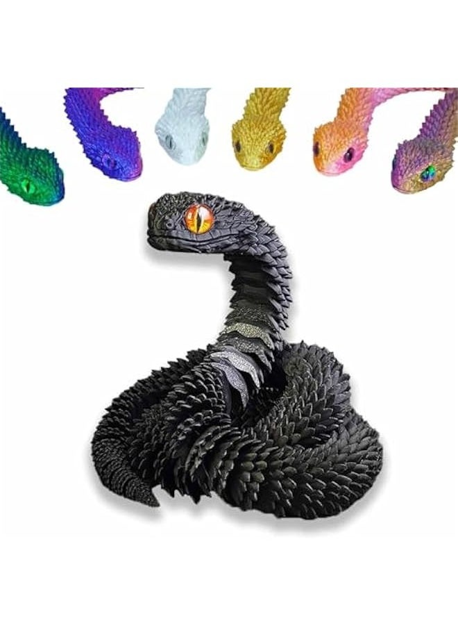 3D Printed Snake Toys 3D Printed Animals Snake Pet Movable Joint Fidget Toys， 3D Printed Animals Toy Adults Fidget Toys，3D Printed Fidget Toys for Home Office Decor (17.7‘ Black)