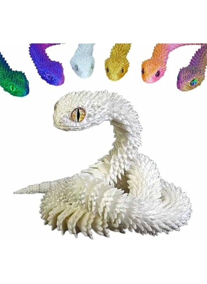 3D Printed Snake Toys 3D Printed Animals Snake Pet Movable Joint Fidget Toys， 3D Printed Animals Toy Adults Fidget Toys，3D Printed Fidget Toys for Home Office Decor (17.7‘ White)