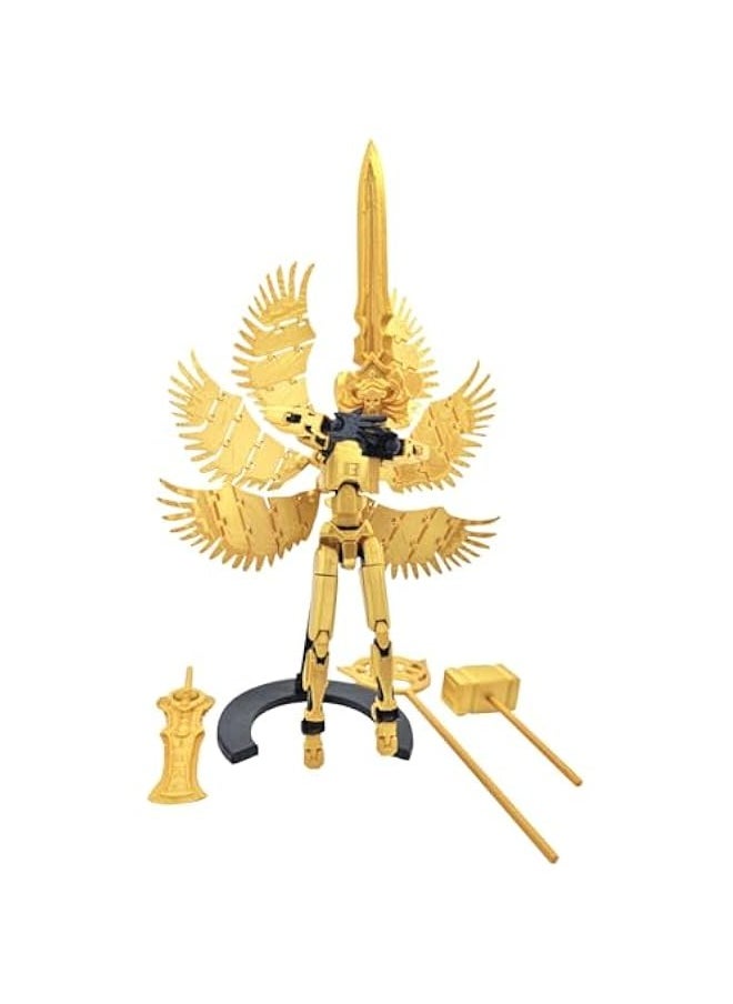 Sixth Generation Gold T13 Action Figure with Stand, Lucky 13 Action Figure,Multi-Joint Movable Robot, PVC Model Full Body Mobile Robot Desktop Decoration