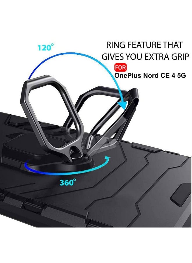 TheGiftKart Tough Armor Bumper Back Case Cover for OnePlus Nord CE 4 5G | Ring Holder & Kickstand in-Built | 360 Degree Protection Back Case Cover for OnePlus Nord CE4 5G (PC & TPU, Black)