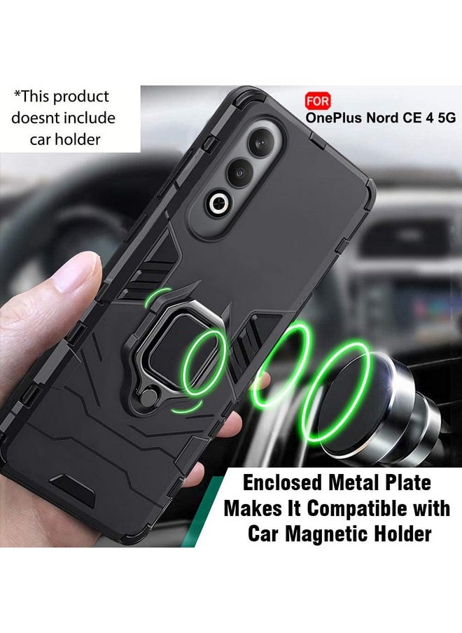 TheGiftKart Tough Armor Bumper Back Case Cover for OnePlus Nord CE 4 5G | Ring Holder & Kickstand in-Built | 360 Degree Protection Back Case Cover for OnePlus Nord CE4 5G (PC & TPU, Black)