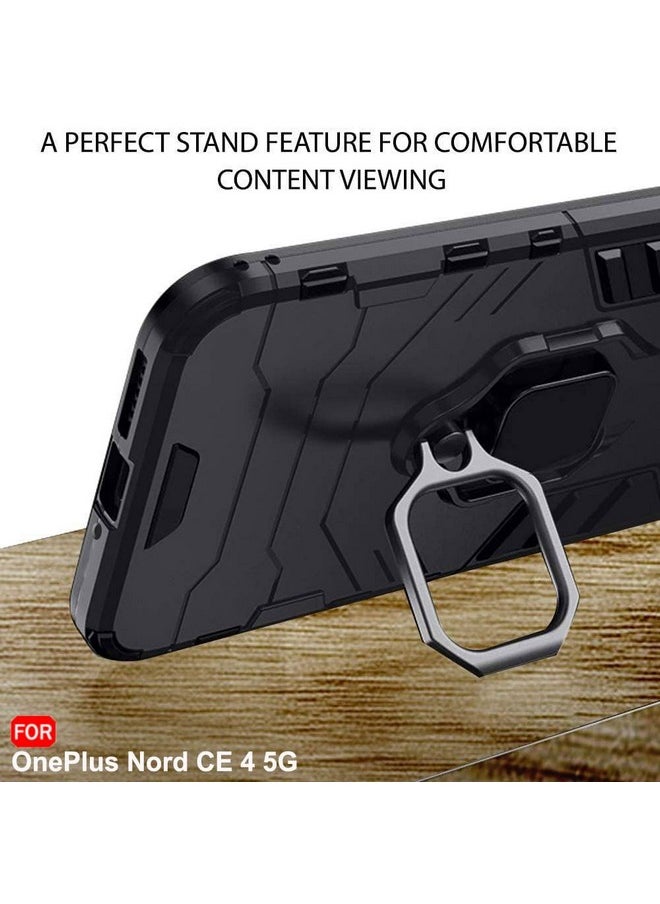 TheGiftKart Tough Armor Bumper Back Case Cover for OnePlus Nord CE 4 5G | Ring Holder & Kickstand in-Built | 360 Degree Protection Back Case Cover for OnePlus Nord CE4 5G (PC & TPU, Black)