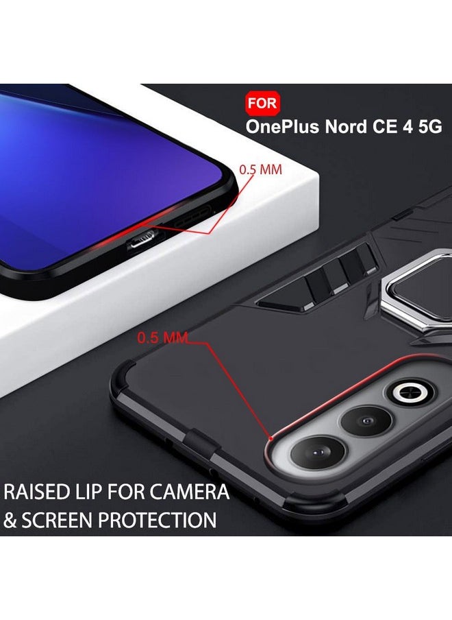 TheGiftKart Tough Armor Bumper Back Case Cover for OnePlus Nord CE 4 5G | Ring Holder & Kickstand in-Built | 360 Degree Protection Back Case Cover for OnePlus Nord CE4 5G (PC & TPU, Black)