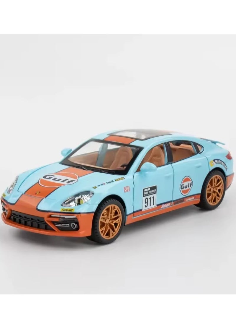 Scale Finished Model Car 1:24 for Porsche Panamera Miniature Supercars with Sound Light Pull-Back Scale Car Model Die-cast Vehicles Miniature Replica Car (Blue)