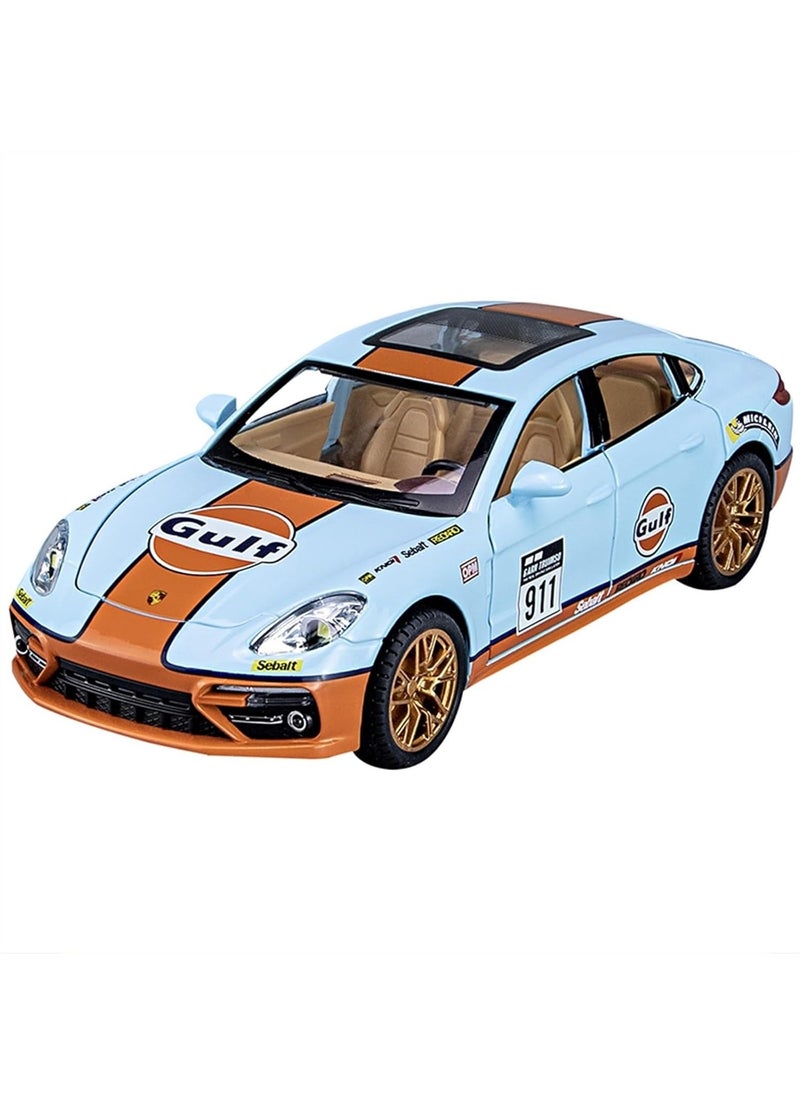 Scale Finished Model Car 1:24 for Porsche Panamera Miniature Supercars with Sound Light Pull-Back Scale Car Model Die-cast Vehicles Miniature Replica Car (Blue)