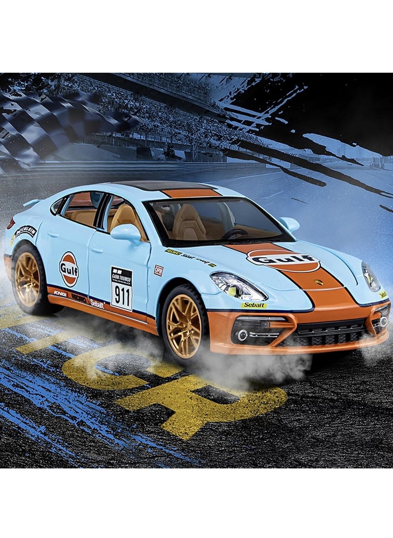 Scale Finished Model Car 1:24 for Porsche Panamera Miniature Supercars with Sound Light Pull-Back Scale Car Model Die-cast Vehicles Miniature Replica Car (Blue)