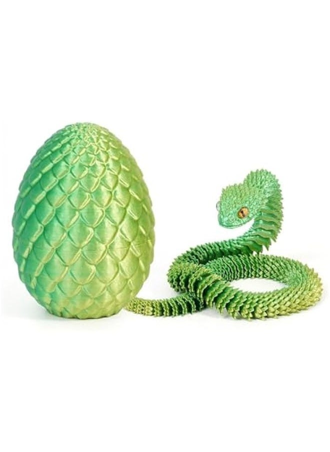 3D Printed Snake Egg with 3D Printed Snake Inside,Snake Fidget Toy， 2025 Year of The Snake Surprise 3D Printed Animals Toy Set，Home Office Decor Executive Desk Snake Toys (Green)