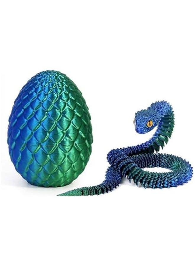 3D Printed Snake Egg with 3D Printed Snake Inside,Snake Fidget Toy， 2025 Year of The Snake Surprise 3D Printed Animals Toy Set，Home Office Decor Executive Desk Snake Toys (Blue)