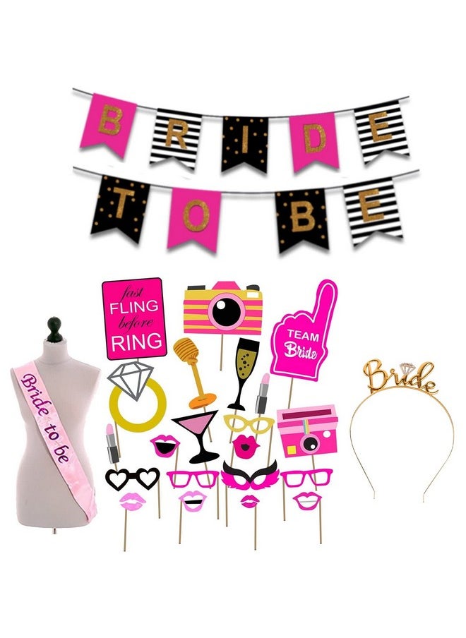 Party Propz Bachelorette Party Decorations - 24 Pcs Bride To Be Sash and Crown | Bride To Be Props | Bride To Be Banner | Bride To Be Decoration Set Combo With Crown | Bridal Shower Decorations Kit