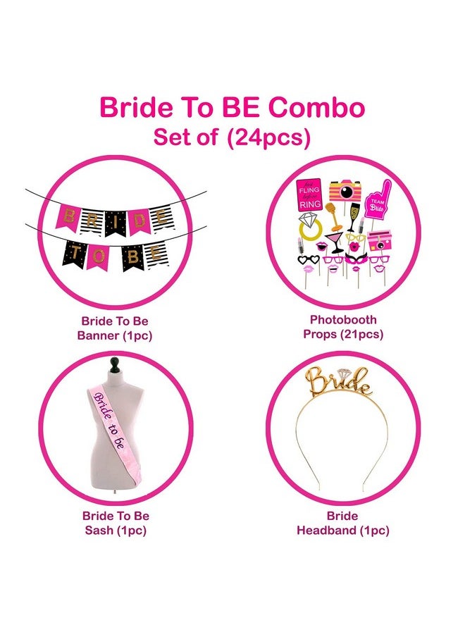 Party Propz Bachelorette Party Decorations - 24 Pcs Bride To Be Sash and Crown | Bride To Be Props | Bride To Be Banner | Bride To Be Decoration Set Combo With Crown | Bridal Shower Decorations Kit