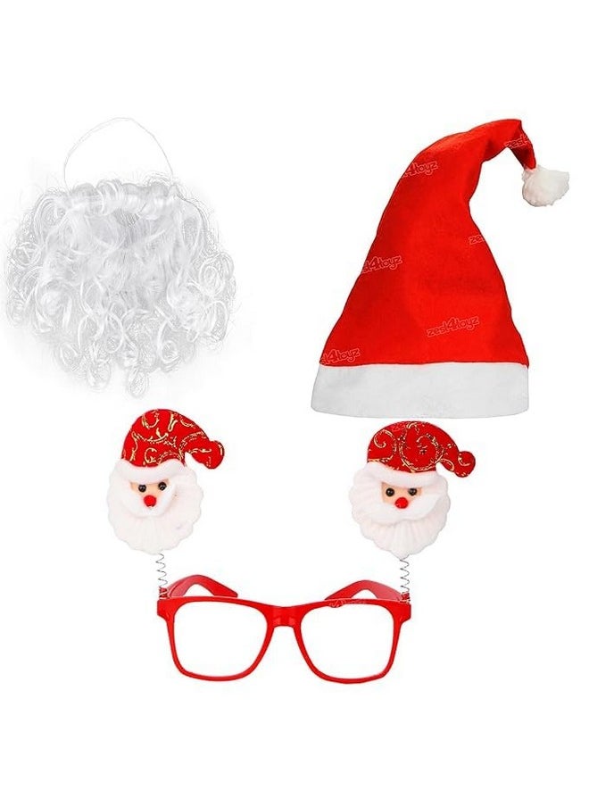 Zest 4 Toyz Christmas Accessories for Kids (Pack of 3) 1 Santa Cap 1 Santa Beard 1 Goggle Frame For Christmas Holiday Party Decorations Supplies Festival Fun (Assorted)