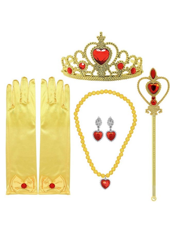 Tacobear Princess Dress up Accessories 5 Pieces Gift Belle Set for Girls Crown Scepter Necklace Earrings Gloves Yellow