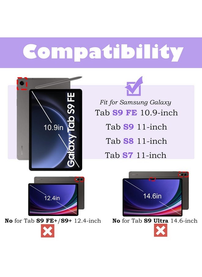 YRH for Galaxy Tab S9 FE 5G Case 10.9-inch Kids, EVA Boys Girls Stand Handle Cover for Samsung S9 FE/S9/S8/S7 Tablet Case, with DIY Cartoon Figures, Purple