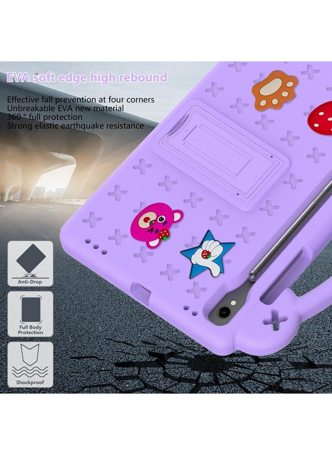 YRH for Galaxy Tab S9 FE 5G Case 10.9-inch Kids, EVA Boys Girls Stand Handle Cover for Samsung S9 FE/S9/S8/S7 Tablet Case, with DIY Cartoon Figures, Purple