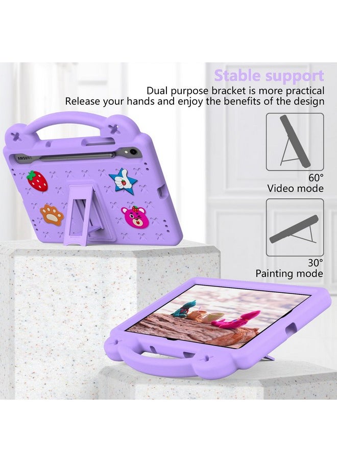 YRH for Galaxy Tab S9 FE 5G Case 10.9-inch Kids, EVA Boys Girls Stand Handle Cover for Samsung S9 FE/S9/S8/S7 Tablet Case, with DIY Cartoon Figures, Purple