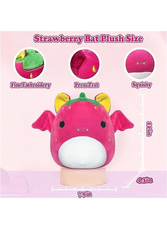 ROMINVIC Strawberry Bat Plush,8 inch Stuffed Animal Bat Plush Pillow, 3D Kawaii Bat Plushie Stuffed for  Birthday Kids Gifts Home Decoration