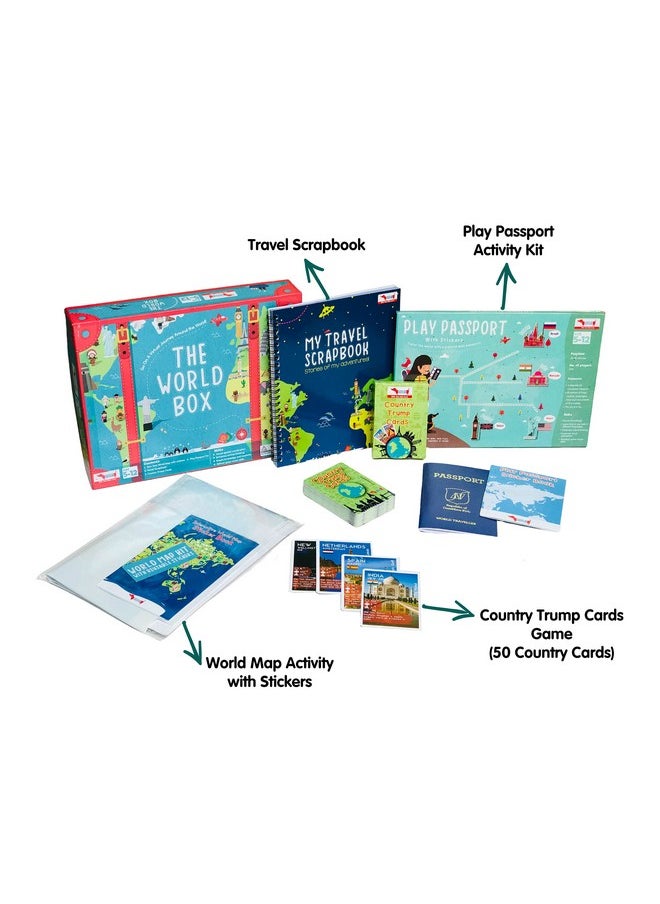 CocoMoco Kids What A World - Combo Of World Map Poster, Country Trump Cards, Passport, Travel Scrapbook, Geography Game Learning Plastic Toy - Birthday Gift For Boys & Girls 5 To 12 Years,Multicolor