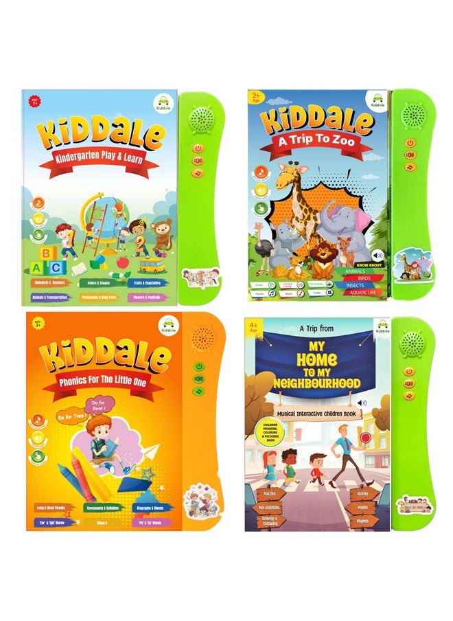 Kiddale Pack of 4 Musical Interactive Sound Books: ABC Book,Trip to Zoo, Home to Neighbourhood & Phonics|Ideal Gift for Toddler|E Learning Talking Book|Smart Intelligent Activity Books|Nursery Rhymes