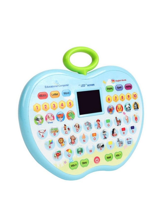 VGRASSP Apple Shape Educational Mini Computer Laptop Toy for Kids LED Display and Fun Music for Learning Alphabets Numbers Words and Animals (Blue)