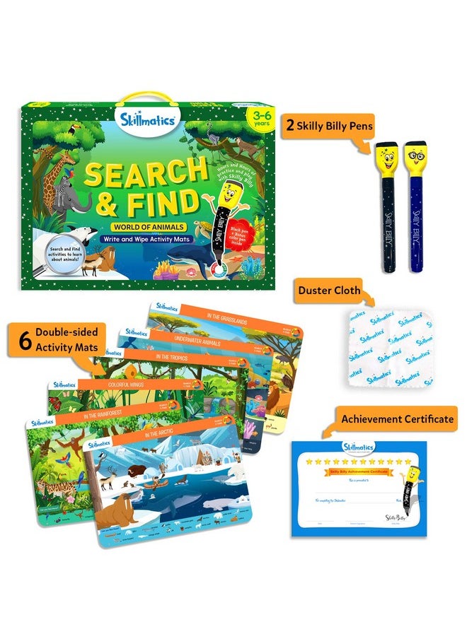 Skillmatics Preschool Learning Activity - Search and Find Animals Educational Game, Perfect for Kids, Toddlers, Gifts for Girls & Boys Ages 3, 4, 5, 6 - Multicolor