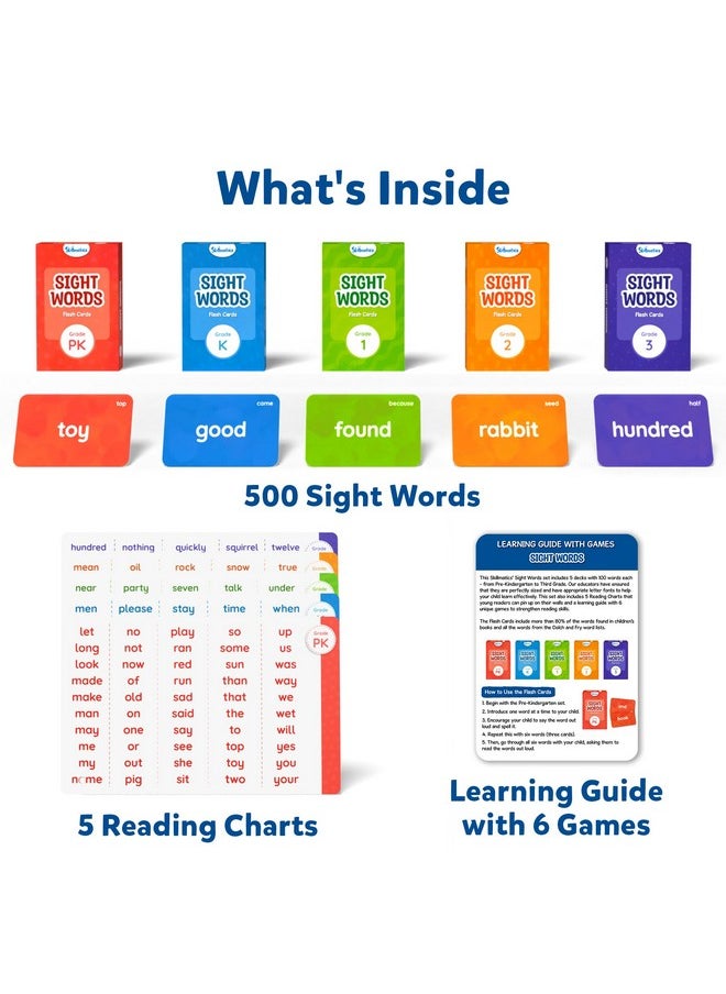 Skillmatics Flash Cards - 500 Sight Words, for Preschool (Pre-K), Kindergarten,1st, 2nd, 3rd Grade, Includes The Dolch & Fry Word List & 6 Unique Games