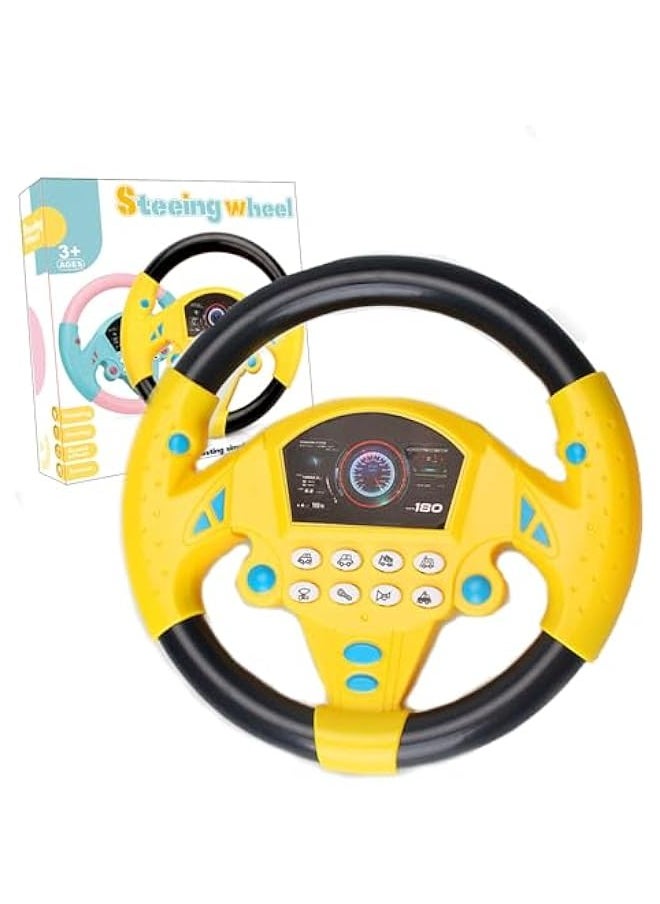 Kids Steering Wheel Car, Baby Steering Wheel Toy with Music Fake Toys Simulated Driving Controller for Baby, Toddlers, Boys and Girls, Car Seat (Yellow)