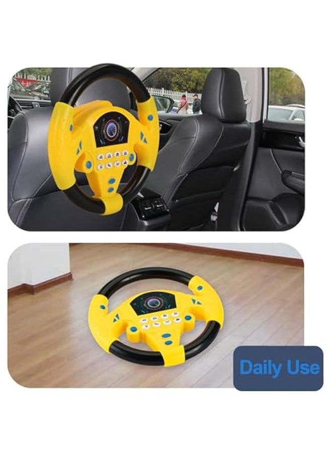 Kids Steering Wheel Car, Baby Steering Wheel Toy with Music Fake Toys Simulated Driving Controller for Baby, Toddlers, Boys and Girls, Car Seat (Yellow)