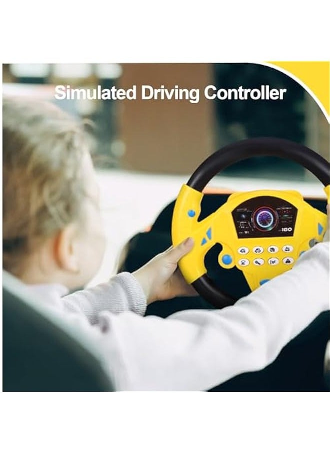 Kids Steering Wheel Car, Baby Steering Wheel Toy with Music Fake Toys Simulated Driving Controller for Baby, Toddlers, Boys and Girls, Car Seat (Yellow)