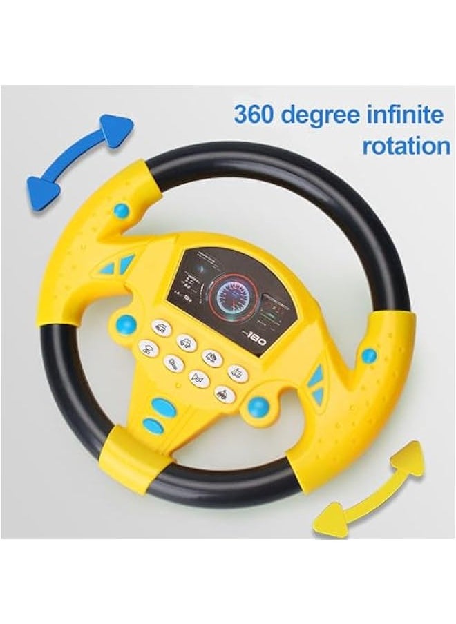 Kids Steering Wheel Car, Baby Steering Wheel Toy with Music Fake Toys Simulated Driving Controller for Baby, Toddlers, Boys and Girls, Car Seat (Yellow)