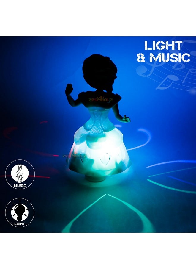 Zest 4 Toyz Musical Toys for Kids Dancing Doll Princess 360 Rotating Light & Sound Toy Bump and Go Action for 1 Year Old Baby Boys & Girls (Pack of 1) Random Colors