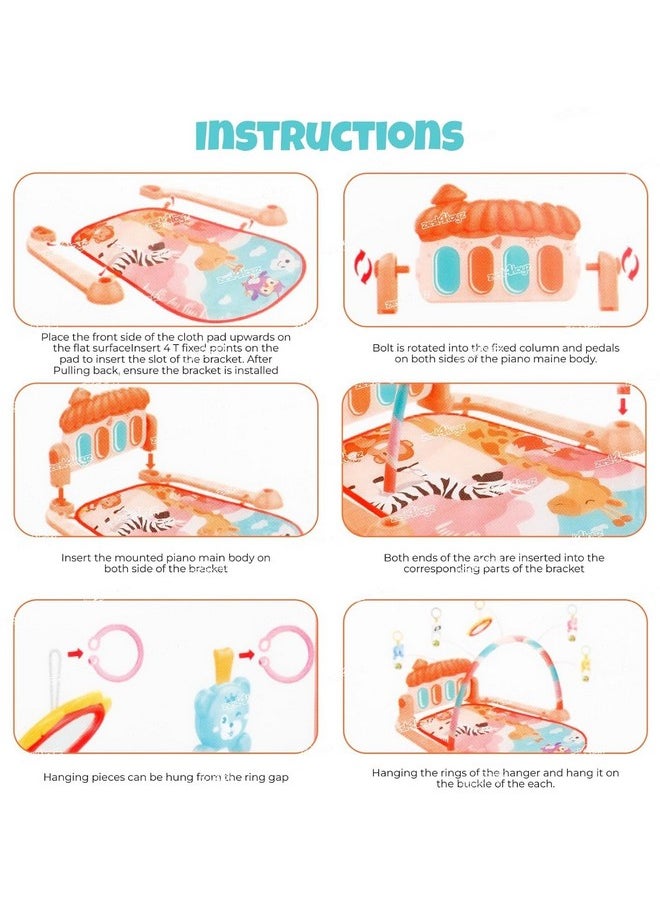 Zest 4 Toyz Musical Piano Baby Play Gym Mat Kids Activity Gym Mat With Music Lights Baby Crawling Mat For Newborn Baby 0 To 3 6 9 12 Months (Pink), 1 Count