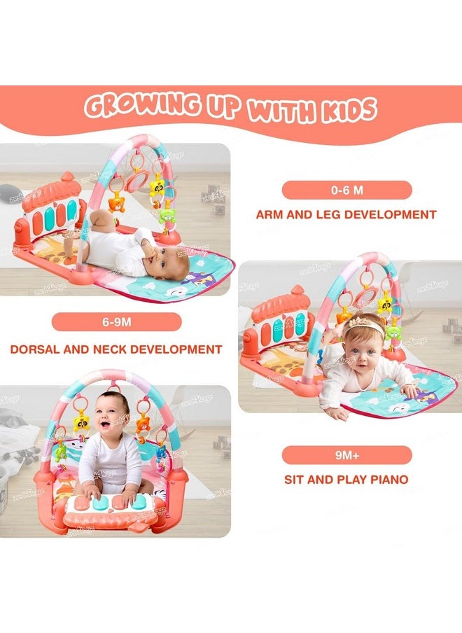 Zest 4 Toyz Musical Piano Baby Play Gym Mat Kids Activity Gym Mat With Music Lights Baby Crawling Mat For Newborn Baby 0 To 3 6 9 12 Months (Pink), 1 Count