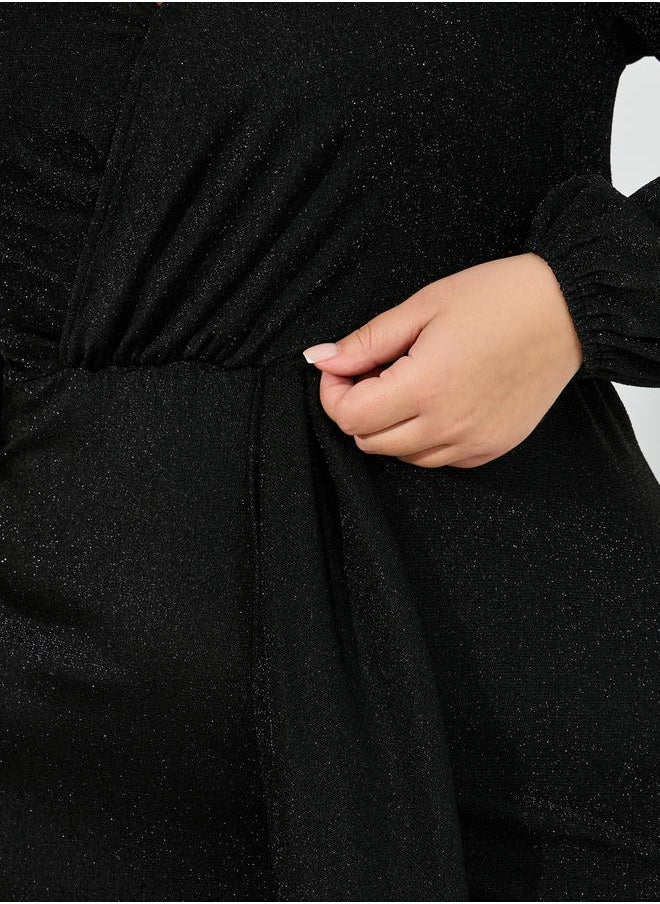 Plus Size Glitter Look Wrap Front Draped Maxi Dress