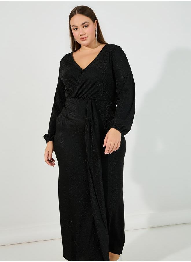 Plus Size Glitter Look Wrap Front Draped Maxi Dress