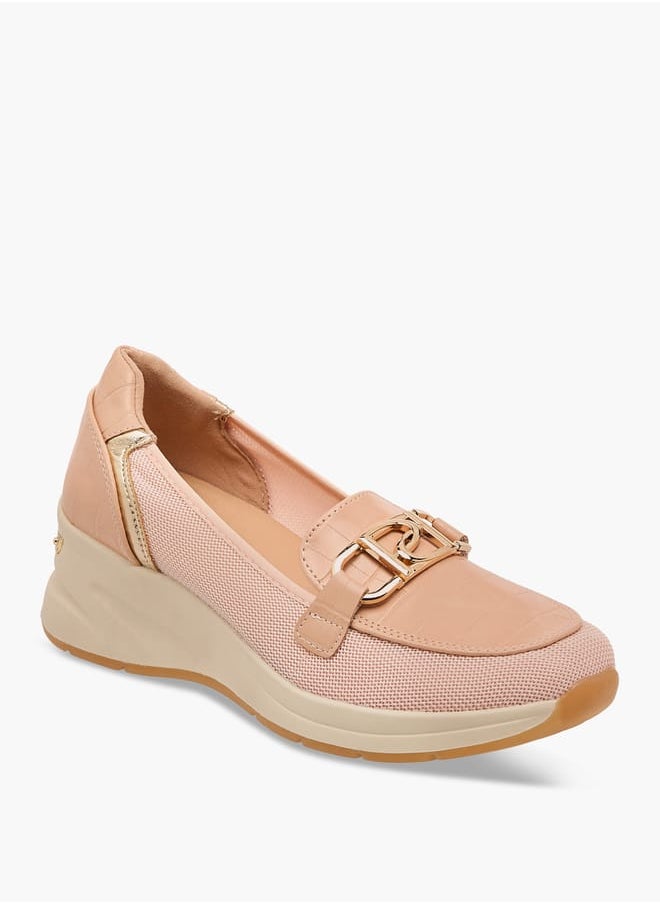 Women Panelled Slip-On Loafers with Metal Accent
