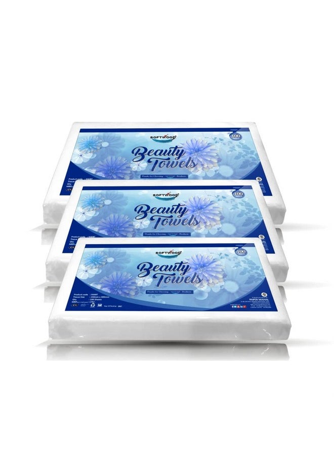 PM Softwood Beuty Towel Non- Voven 100 Serviettes (Pack of 3)