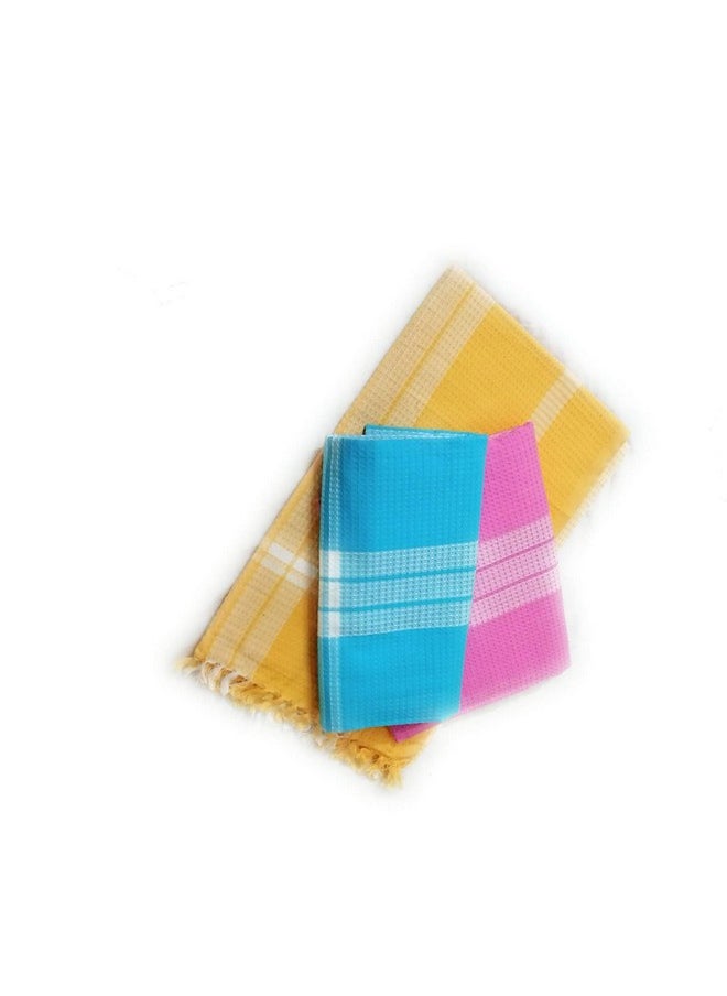 Hand Loom 100% Pure Cotton Bath Waffle 60 * 30 in Towels Pack of 3 - Multi Color_YA67