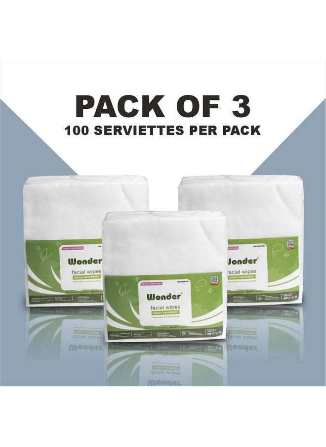 PM WONDER 8X8 FACE TOWEL Non- Voven 100 Serviettes (Pack of 3)