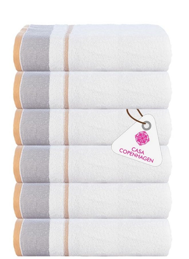 Casa Copenhagen - Egyptian Cotton White Bay 6 Pcs Face Towel (30 X 30 cm) Colour : Light Grey/Beige