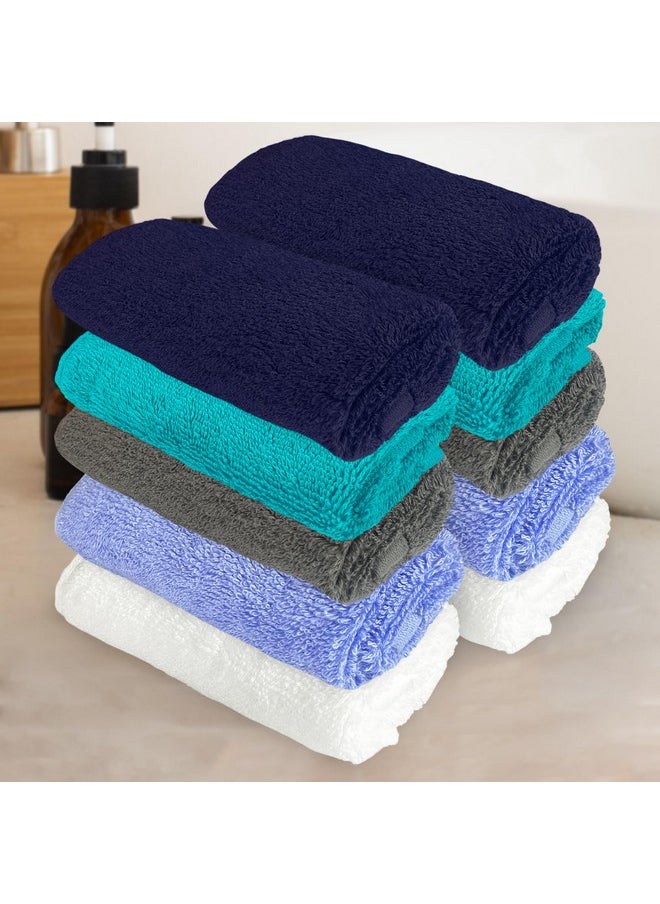 HEELIUM Bamboo Face Towel | Ultra Absorbent & Odour-Free | 3X Softer Than Cotton Towels | 30 x 30 cm - 600 GSM | Pack of 10 - Blue, Teal, Grey, Iris, White