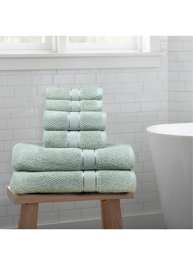 SENSES by Riba Textured Rice Weave 6 Piece Towel Set | All Cotton Fade-Resistant Highly Absorbent Super Soft Bathroom Towels(2 Pcs Each of Bath, Hand & Wash Towel) -550 GSM (Pale Green)