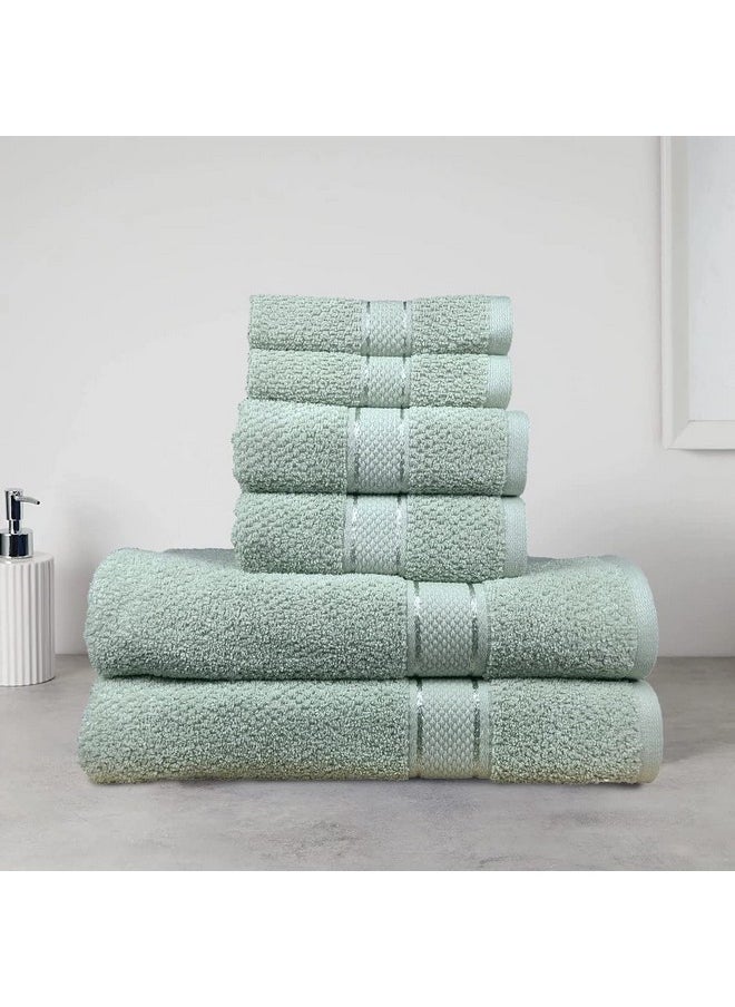 SENSES by Riba Textured Rice Weave 6 Piece Towel Set | All Cotton Fade-Resistant Highly Absorbent Super Soft Bathroom Towels(2 Pcs Each of Bath, Hand & Wash Towel) -550 GSM (Pale Green)