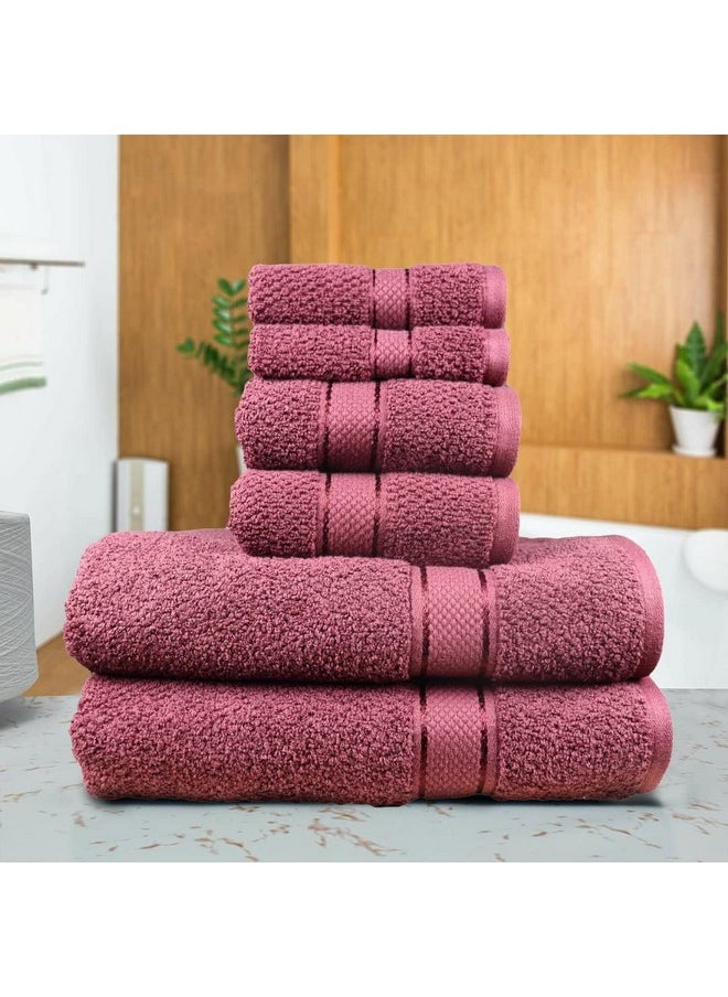 SENSES by Riba Textured Rice Weave 6 Piece Towel Set | All Cotton Fade-Resistant Highly Absorbent Super Soft Bathroom Towels(2 Pcs Each of Bath, Hand & Wash Towel) -550 GSM (Burgundy)