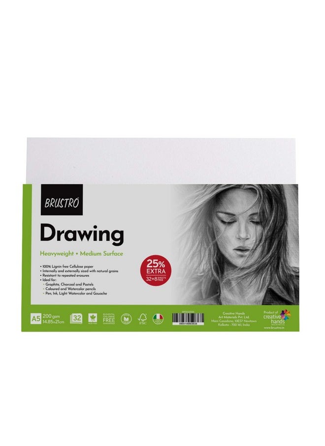 Brustro Sketching & Drawing Papers 200 GSM A5, 32 + 8 Free Sheets (Pack of 2)