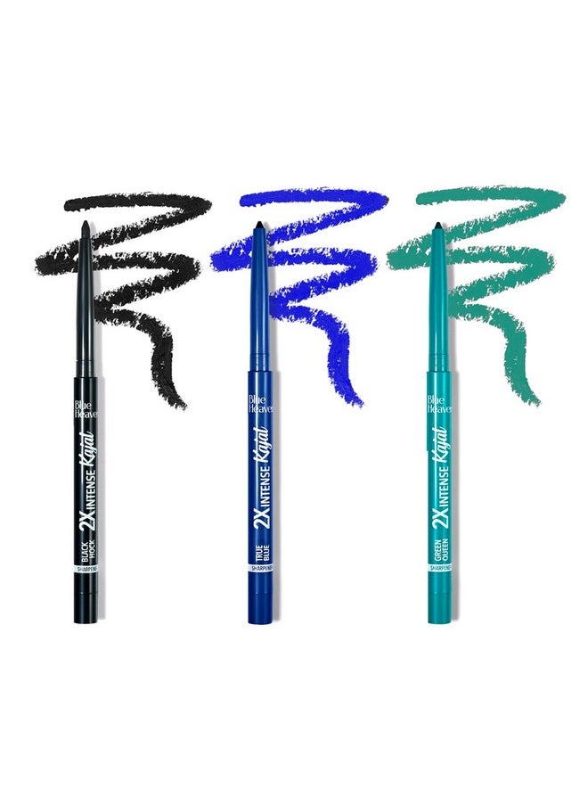 Blue Heaven Combo Of 3 Pcs Soft Kajal Pencil (Black), Soft Kajal Pencil (Blue) & Soft Kajal Pencil (Green) Matte Finish, Multicolor