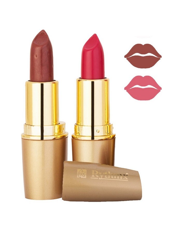 RythmX Creamy Matte Professional Lipsticks Combo GOLD 520-536 (Chocolate,Pink) Set of 2 (4 Grams /Pc)