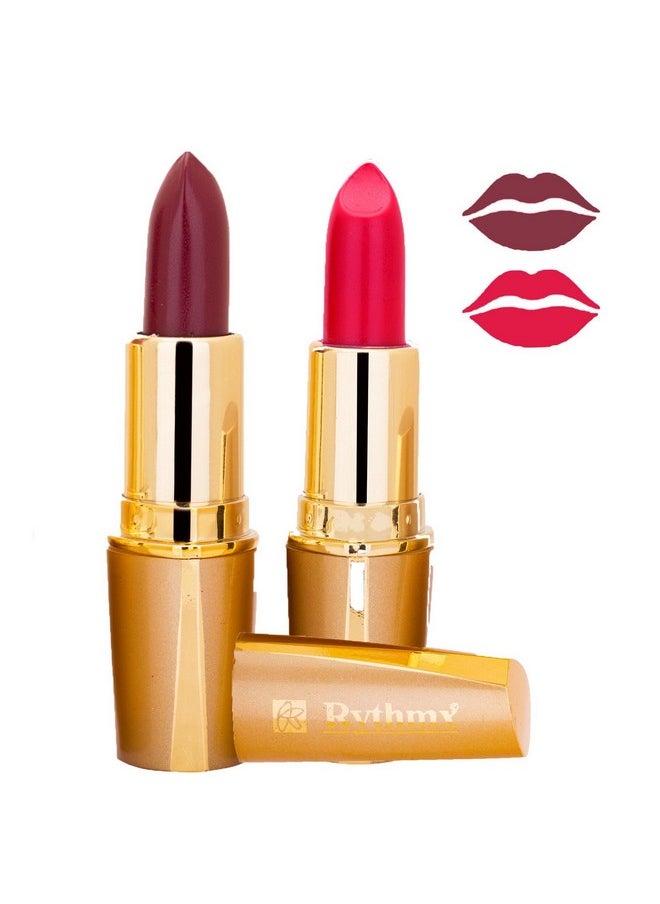 RythmX Creamy Matte Professional Lipsticks Combo GOLD 525-526 (Wine,Magenta) Set of 2 (4 Grams /Pc)