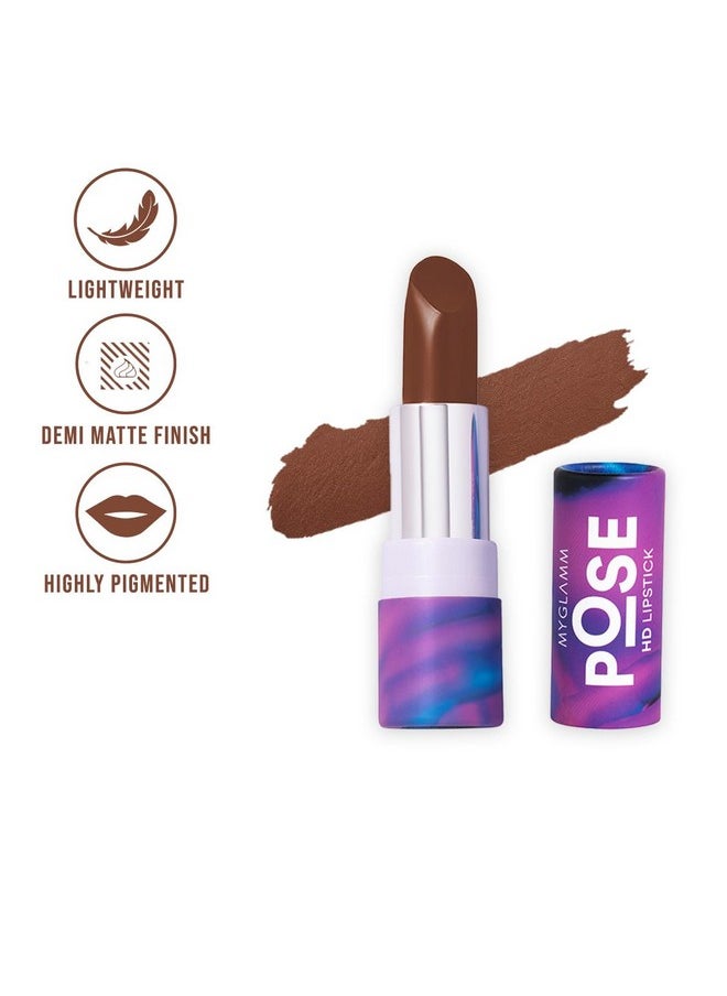 MyGlamm POSE HD Lipstick-Caramel (Brown)-4 gm | Matte Lipstick | Enriched with Moringa oil & Vitamin E | Long-lasting & Moisturising