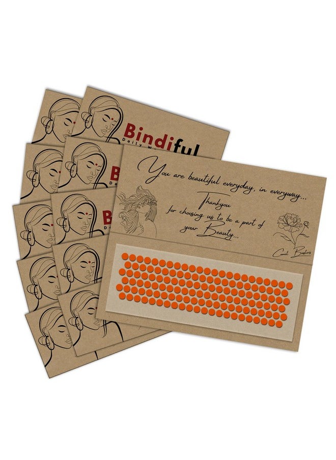Bindiful Dailywear Velvet Orange Round Bindis for Women (6mm) (bf241) (Pack of 10)
