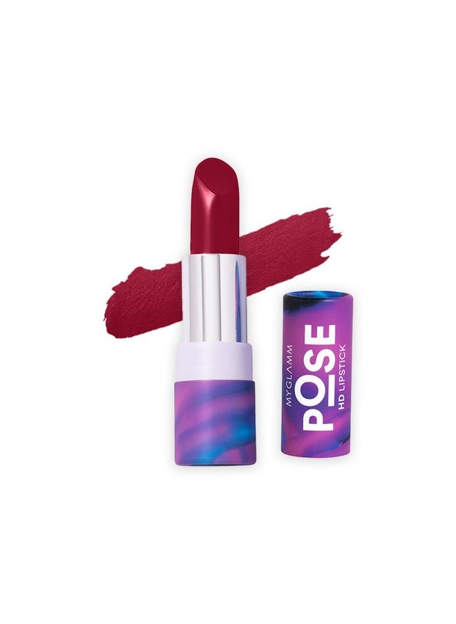 MyGlamm POSE HD Lipstick-Cranberry (Red)-4 gm | Matte Lipstick | Enriched with Moringa oil & Vitamin E | Long-lasting & Moisturising